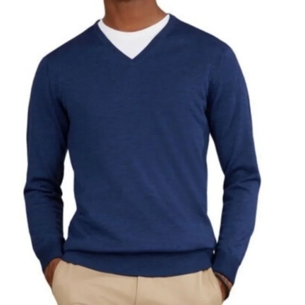 New‎ Banana Republic100% Extra Fine Merino Wool V Neck Sweater Blue Size L
